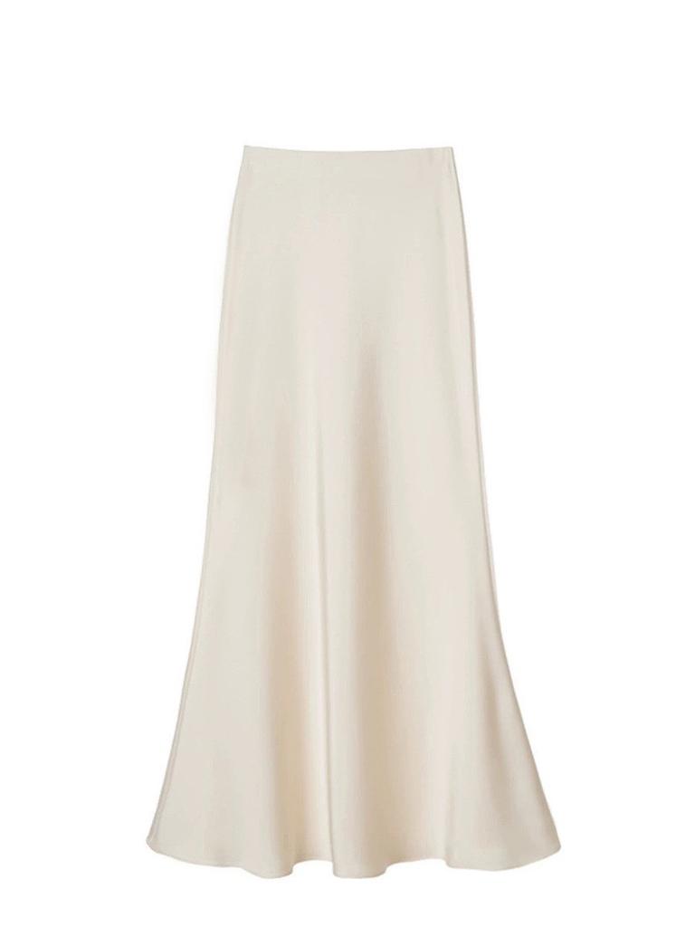 French Elegant Satin Wrap Skirt With Zipper For Womens Office And Formal Wear