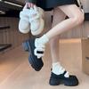 Fashion Womens Winter Warm Snow Boots New Thick-soled Cotton Lolita Mary Jane Leather Shoe Trendy Black Platform Ankle Boots Women Botas