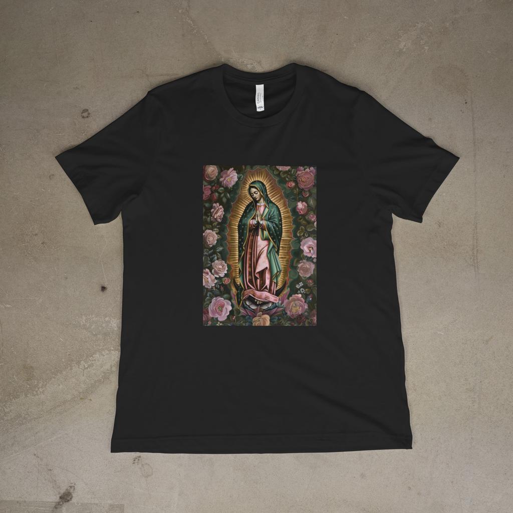 Our Lady of Guadalupe Floral T-Shirt Catholic Virgin Mary Religious Tee