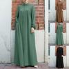 Abaya Ramadan da Donna Oversize con Zip Frontale Abito Musulmano Tasche Collo Alto Abbigliamento Monocolore Ampio