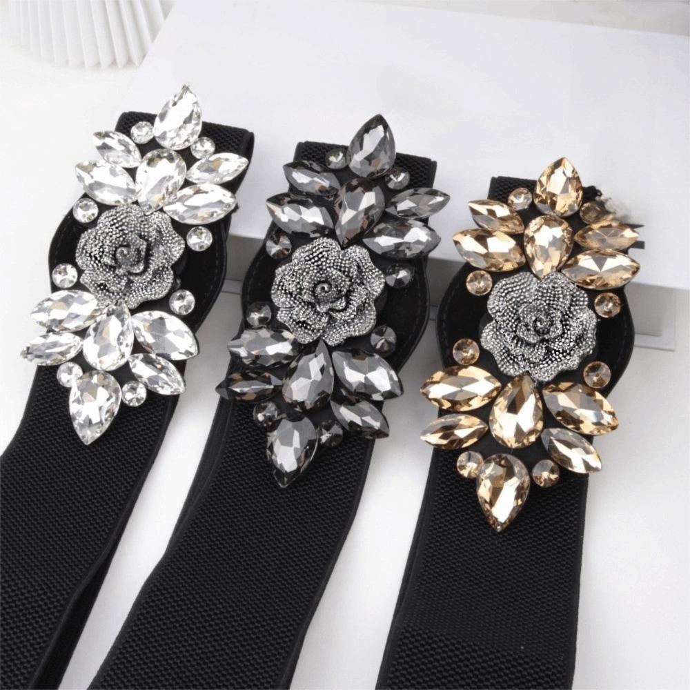 Wide Women Waistband Korean Style Rhinestone Waist Belt Fashion Elastic Cummerbunds  Sweater