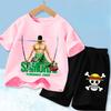 Summer Children Short Sleeve Clothes Set Anime Boy Girl T Shirt Shorts 2pcs One Piece Kids Outfit Chopper Luffy Tracksuit Suit