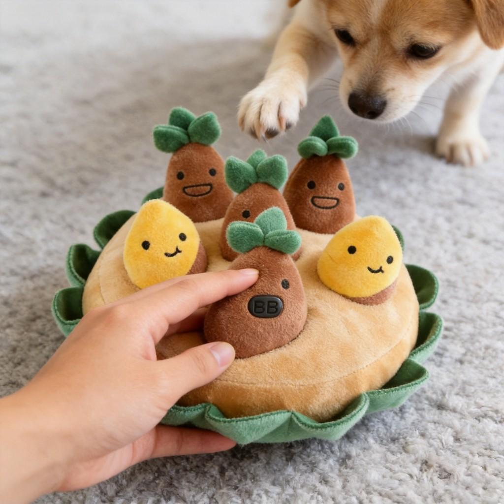 Plush Sweet Potato Dog Toy With Squeaker For Active Pets