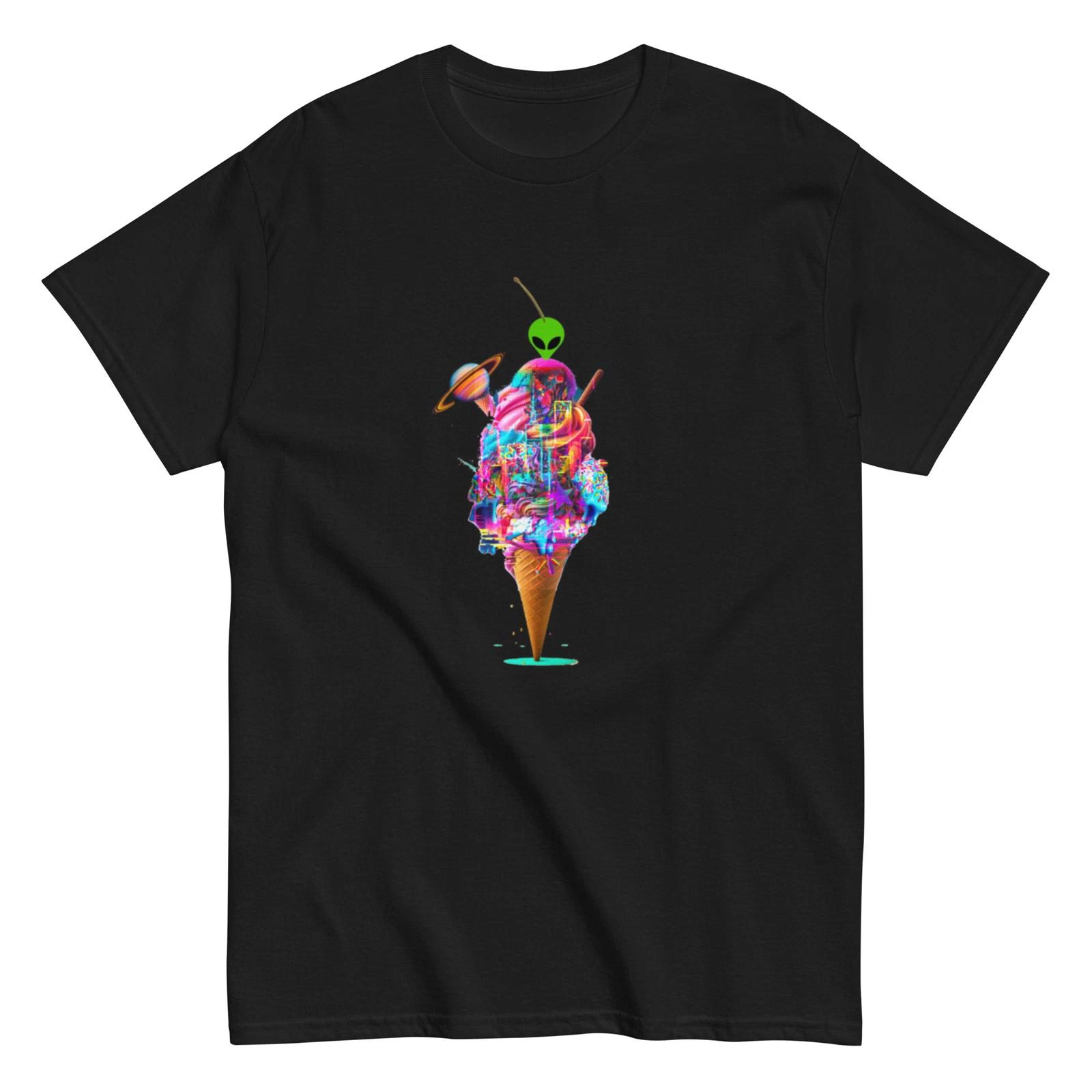 Trippy Ice Cream Glitch Graphic Art T-Shirt (Unisex) - Psychedelic Fashion Tee 3XL