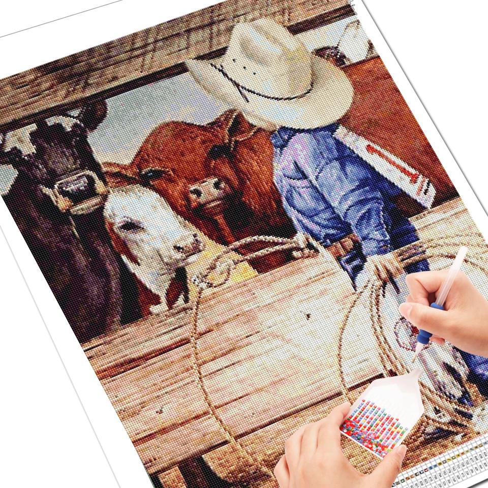 

Алмазная мозаика для мальчика, картина со стразами, алмазная живопись, вышивка животными из бисера, полная дрель, корова, декор для детской комнаты Full Square 20X30CM