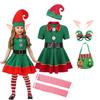 Girl Boy Christmas Elf Costumes Santa Claus Suit Festival Adult Family Halloween Cosplay Sets Green Elves Clothes