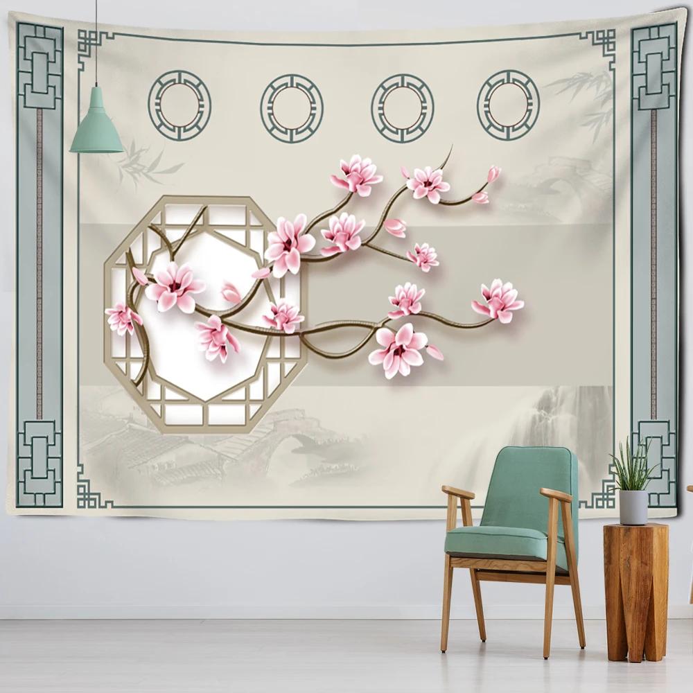 Artistic Conception Flower And Bird Painting Mural Tapestry Bohemian Psychedelic Wall Hanging Bedroom Living Room Home Decor