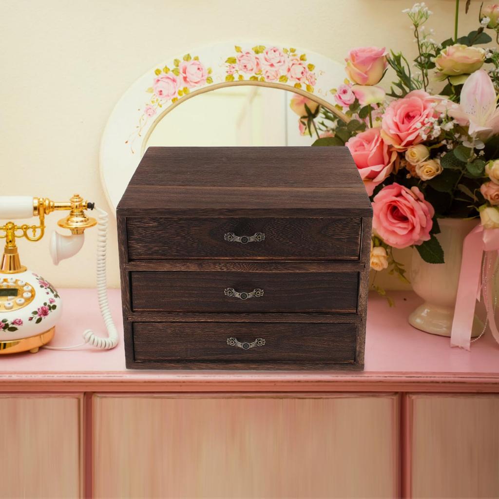 Amosfun Wooden Desktop Drawer Storage Box, 9.4" X 2.4" X 2.4", Small Item Storage, Desktop Organizer, Vintage Design for Jewelry and Crafts