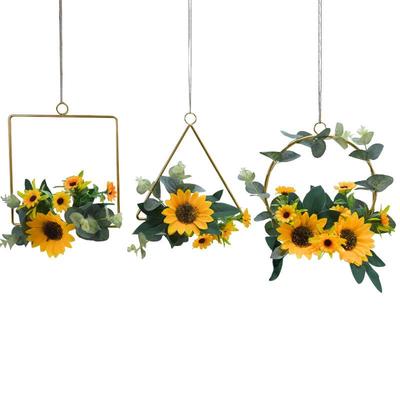 Simulierte Sonnenblumen Wanddekoration Metallkranz Eisene Blume Wanddekoration Heim Garten Wohnzimmer oder Hotel Dekorationszubehör