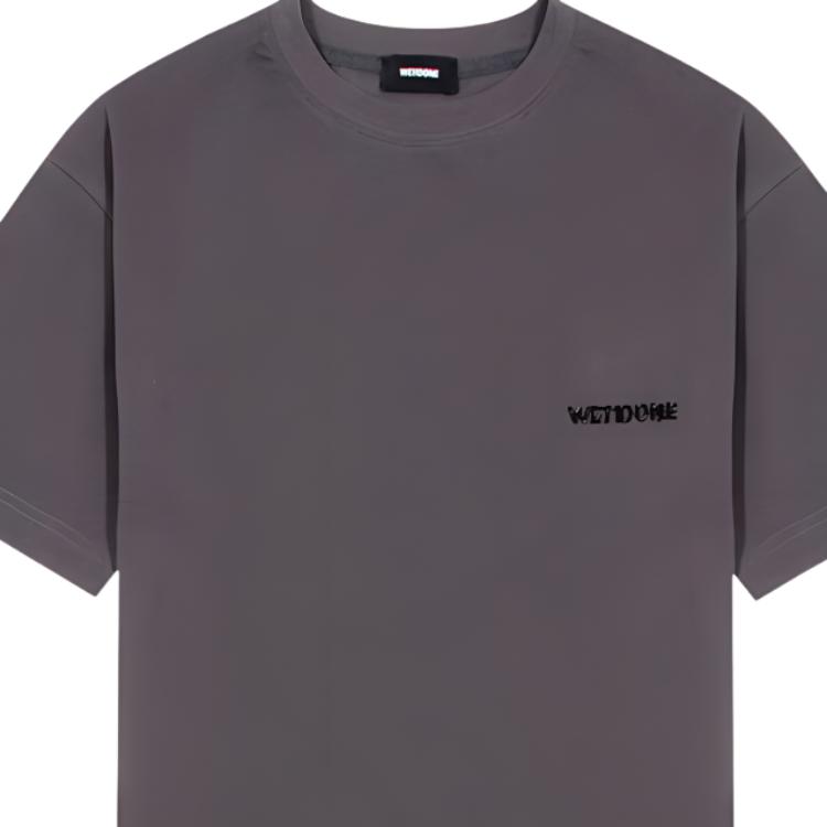 WE11DONE Minimalist Solid Color Beaded Short Sleeve T-Shirt Unisex Tops Charcoal-Gray WD-TT3-24-734-U-CH