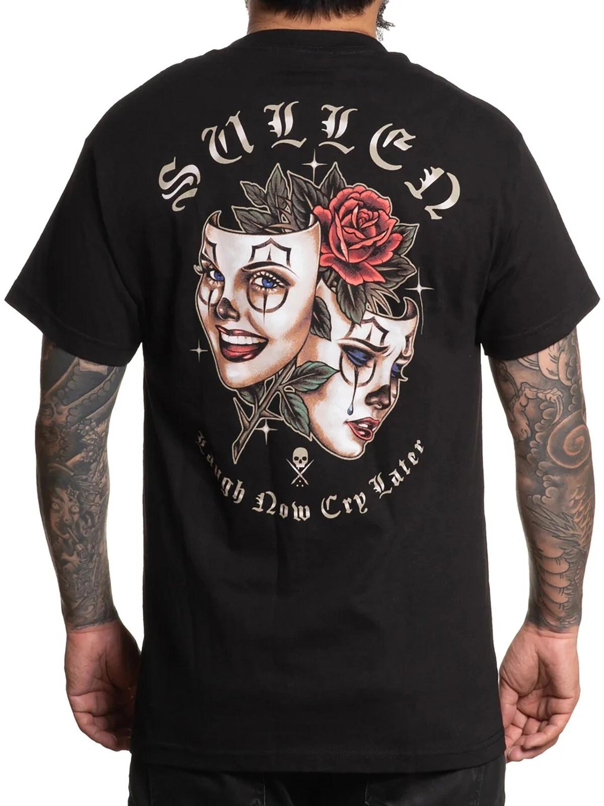 

Sullen Men s Laugh Now Short Sleeve Standard T-shirt Theater Faces and Rose Tee L