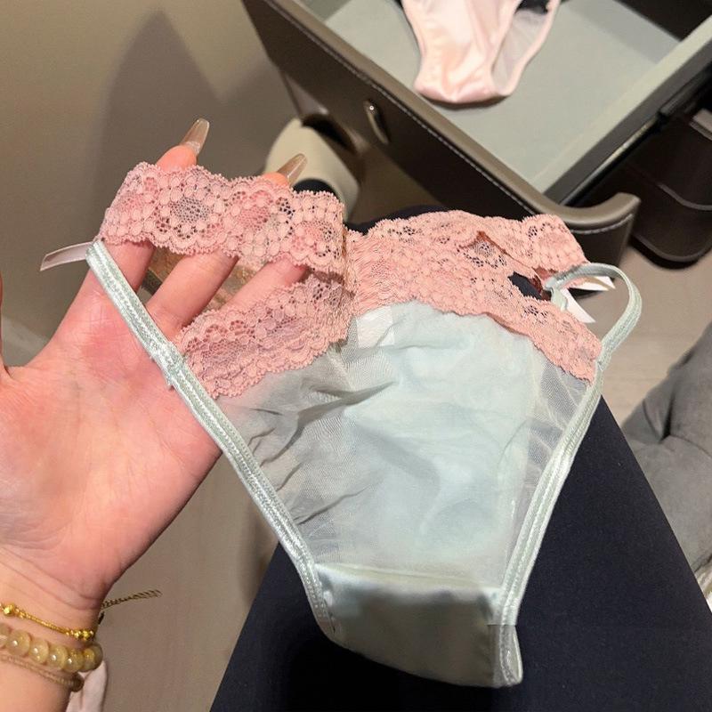 Rose Pink Low-Waist Lace Bow Sexy Breathable Panties