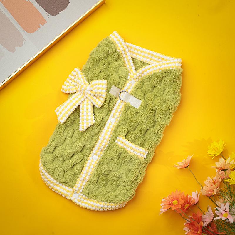 

Pet Dogs Clothing Plush Hoodie Cute Cartoon Vest Dog Cat Warm Vest Teddy Bear Drawable Design for Autumn Winter Everyday Wear XS зелений