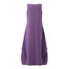 Abito estivo da donna taglie forti Abito in lino di cotone con orlo largo ampio e casual Abiti tascabili con scollo rotondo in tinta unita