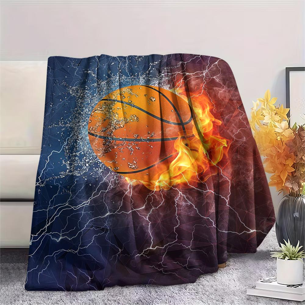 1Pc Basketball Soccer Print Flannel Blanket, High Quality Comfortable for All Seasons, Home Decor, Warmth and Comfort, Perfect for Christmas Gifts