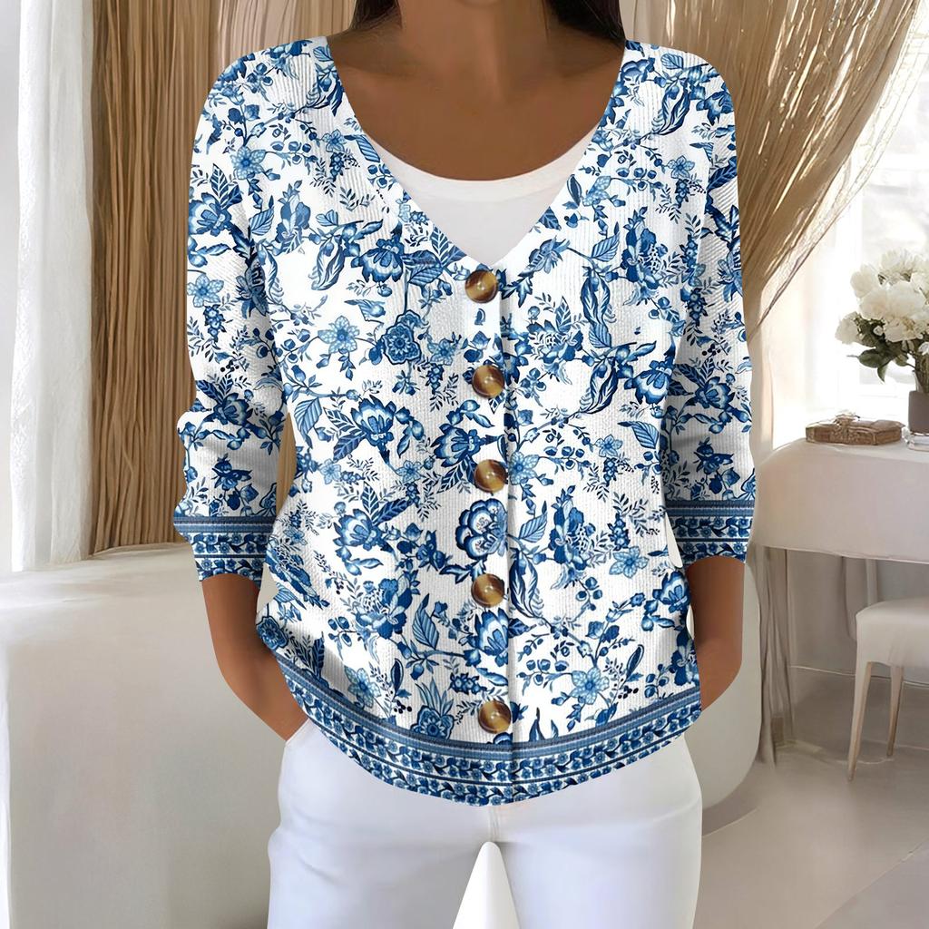 Damemote Langermet Christmas Snowman Snowflake Print Jakke Cardigan