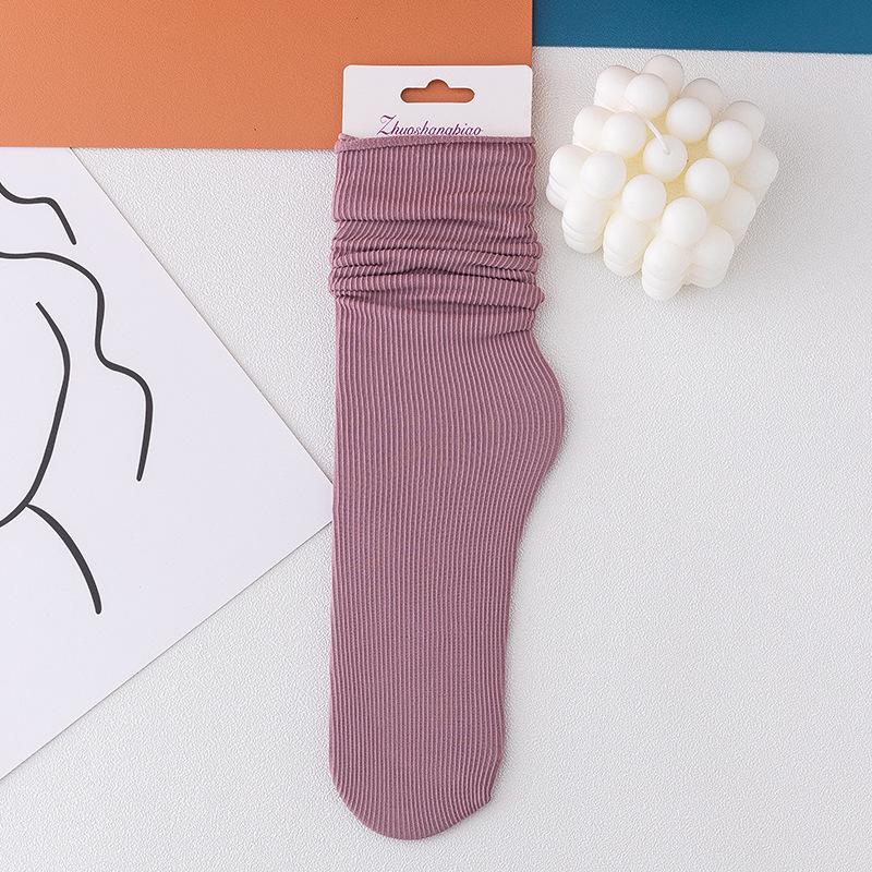 Women Girls Spring Summer Thin Loose Tube Socks Solid Color Black White Red Purple Green Yellow Velvet Breathable Long Socks