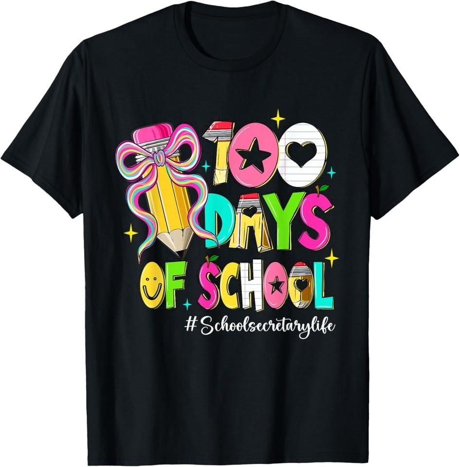 100 Days of School School Secretary Life Bow Pencil Cute T-Shirt