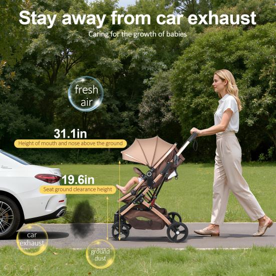 Infant Stroller 2-In-1 Convertible Baby with Bassinet Mode, Adjustable Canopy Reversible Seat Foldable Newborn Pram Pushchair, High Landscape Travel
