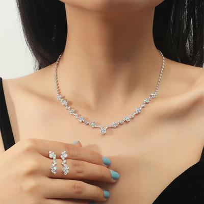 European and American Bridal Jewelry, Simple Temperament Rhinestone Zircon Necklace Earrings Set Jewelry Two-piece Set