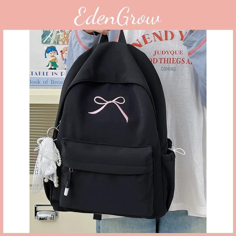 Ribbon Embroidery Bow Nylon Backpack Large Capacity Laptop Fashion Schoolbag