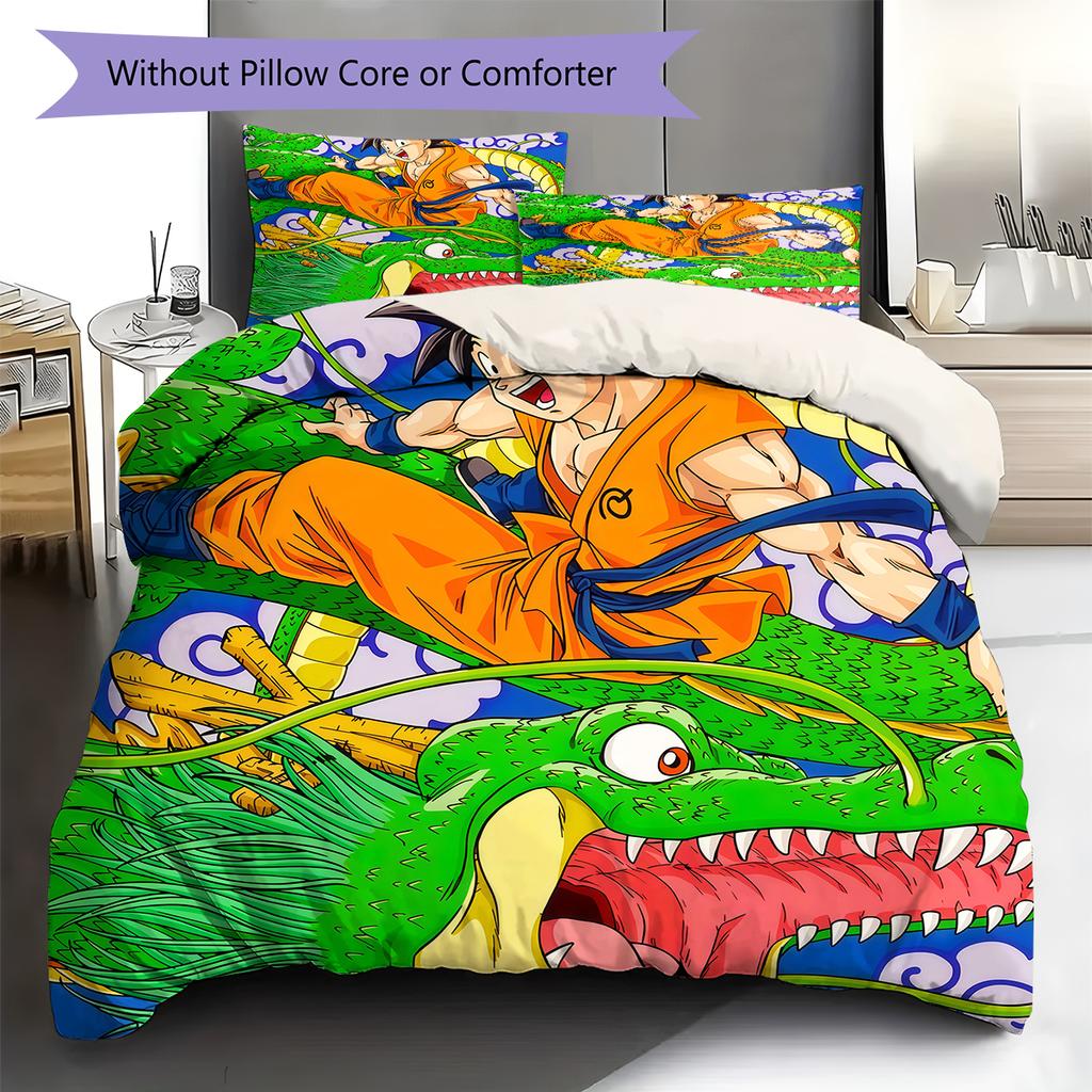 Son Goku Muster Bettwäsche, Steppbett Set Bettbezug Kissenbezug Zuhause Geburtstagsgeschenk (1 Bettbezug + 2 Kissenbezüge, ohne Füllung)
