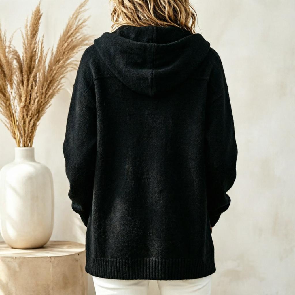 Women's Casual Loose Fit Long Sleeve Button Down Hooded Knit Cardigan Sweater