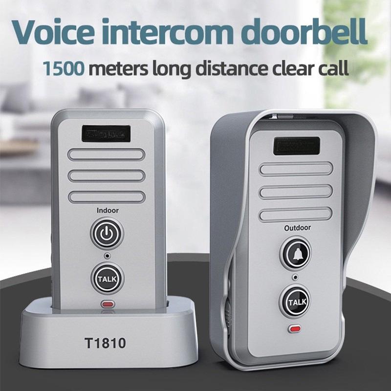 1-2 Mile Range 3 Volume Levels Rechargeable Voice Intercom Doorbell Wireless Doorbells Waterproof Electronic Intercom System