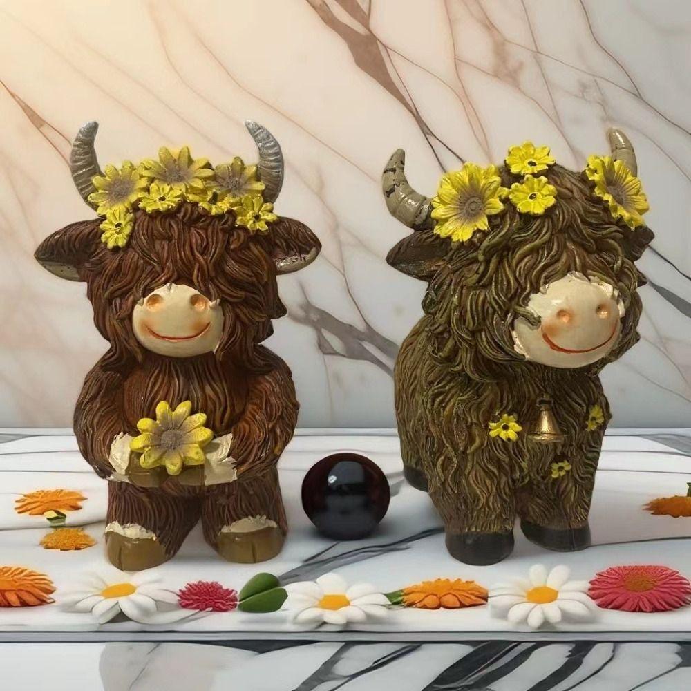 Resin Cow Gnomes Decor Sunflower Cow Doll Rustic Home Garden Cow Ornaments  Home Decor