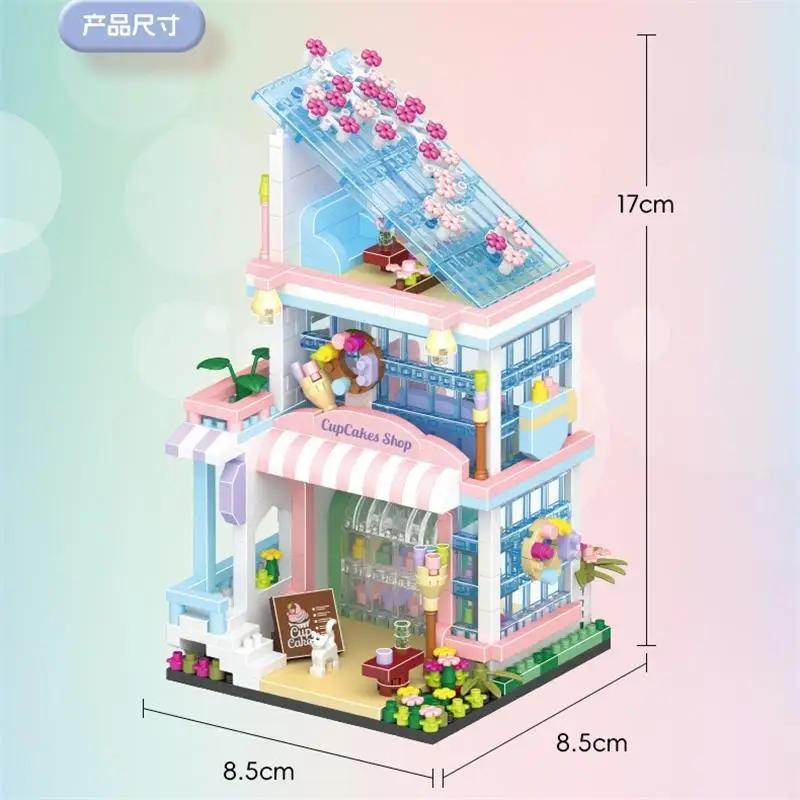 Mini Blocks Cabin Architecture Flower House Cake Coffee Shop Building Bricks Diy Toys For Boy Gift Girl Present New Year