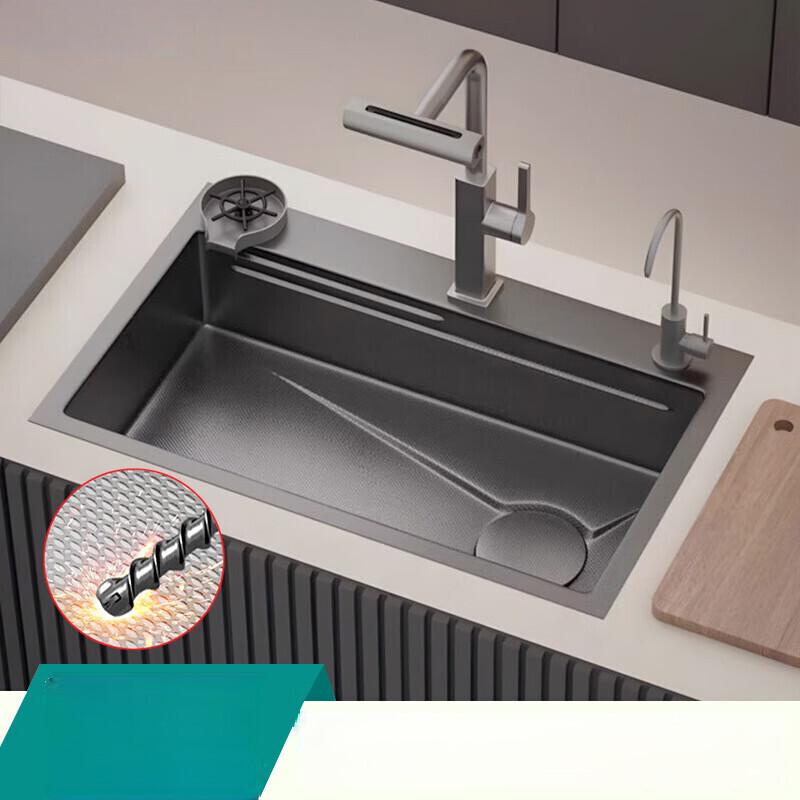 Textured Gunmetal Grey Kitchen Sink Set