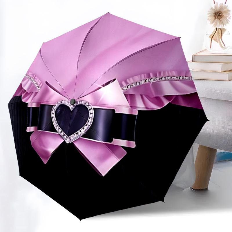 1pc Bow PrintAutomatic Open/close Folding Umbrella, Compact Portable Travel Umbrella, Perfect Birthday/Holiday, Cute Umbrella Y032
