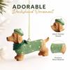 Christmas Resin Dog Shaped Ornament with Antlers and Hat, Hanging Tabletop Decoration for Holiday Home Decor