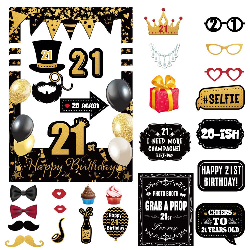 Black Gold Glitter Adult Birthday Photo Booth Props 18th 40th 50th 60th 70th Birthday Party Photobooth Props Anniversary Gift