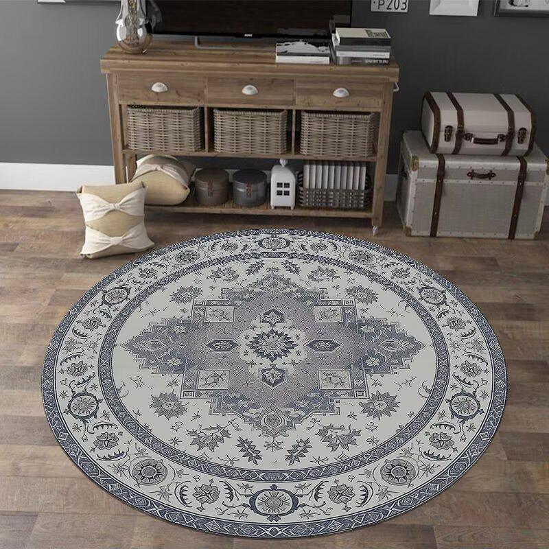 Grenzüberschreitender Retro Persischer Kristall Samt Runder Teppich - Leicht zu reinigende Bodenmatte für Wohnzimmer, Arbeitszimmer & Couchtisch