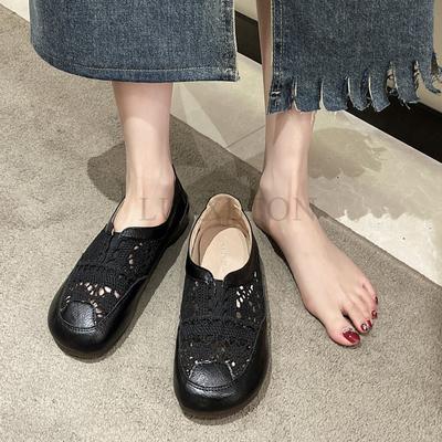 Flats Casual Lace Women Cotton Linen White Summer Retro Breathable Shallow Slip-on Walking Shoes Woman