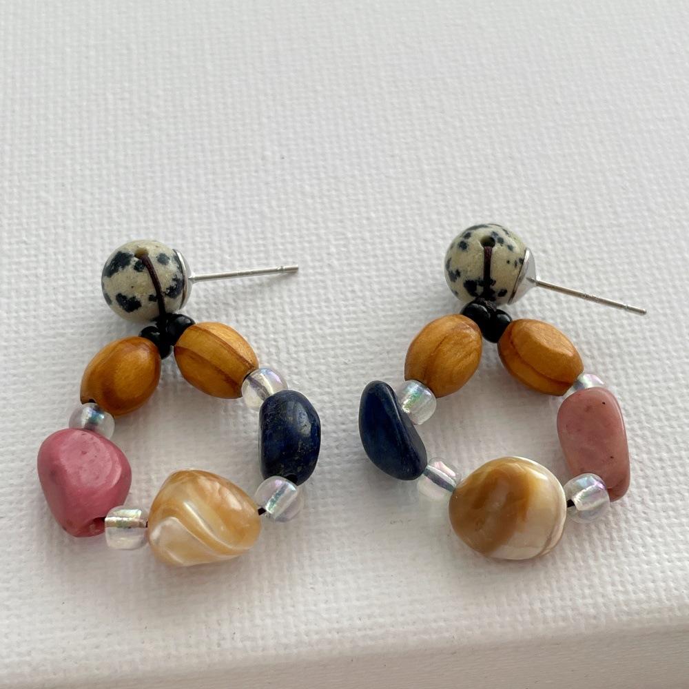 

Bohemian Women Earrings Bold Statement Two Tone Spotted Natural Stone Wood Beaded Geometric Dangle Party Fashion Jewelry