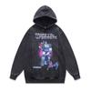 American Street Retro Trendy Brand Hoodie Cartoon Print Washed Old Loose Hooded Sweater Men