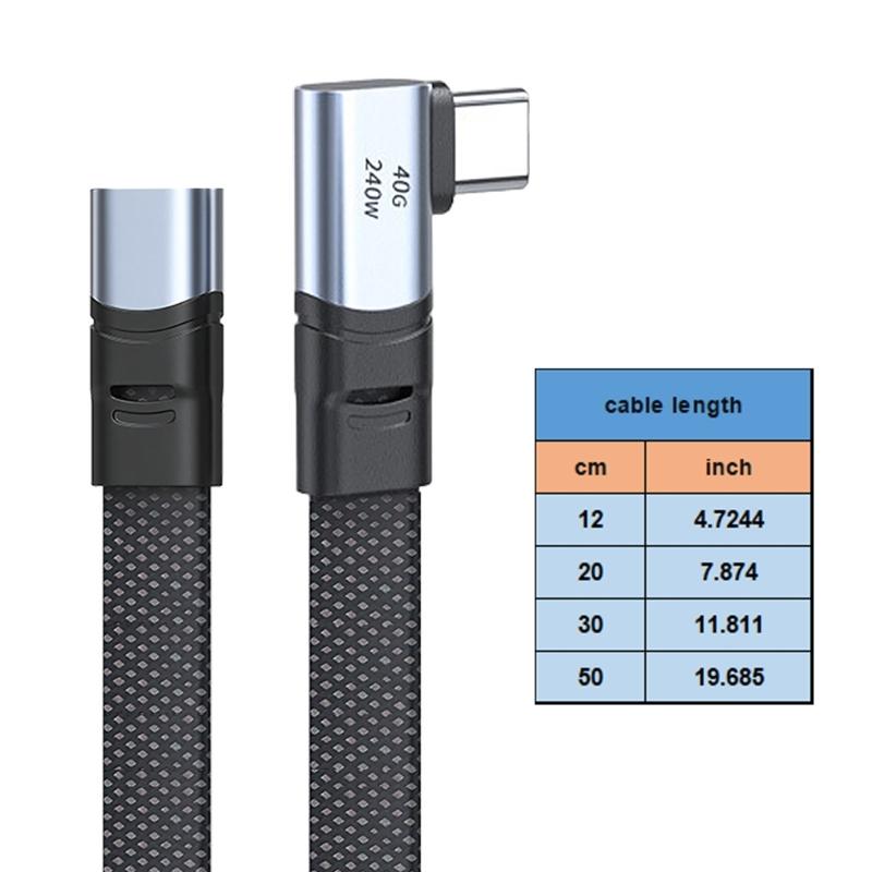 PD240W Fast Charging Line USB C to Type C Cable Quick Charging Right Angle Wire 90 Degree Data Cable