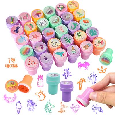 10Pcs Cartoon Self-ink Stamps Kids Mermaid Unicorn Birthday Party Favors Gift Flamingo Hawaiian Party Decor Supplies Wedding