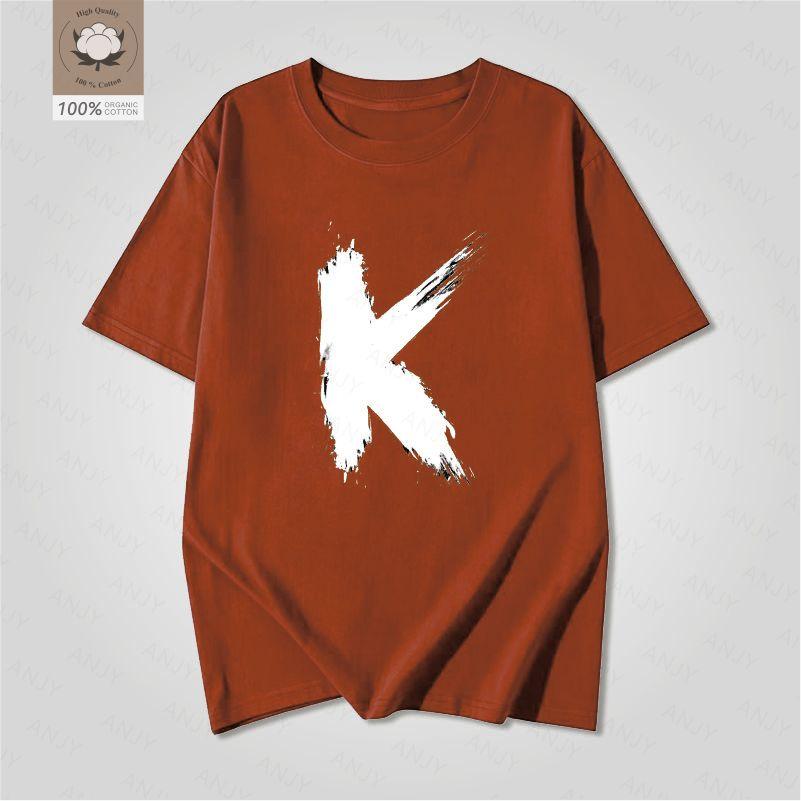 Artistic Letter K Printed White Short Sleeved Unisexs And Unisexs American Street Loose Pure Cotton Personalized Simple Tshirt