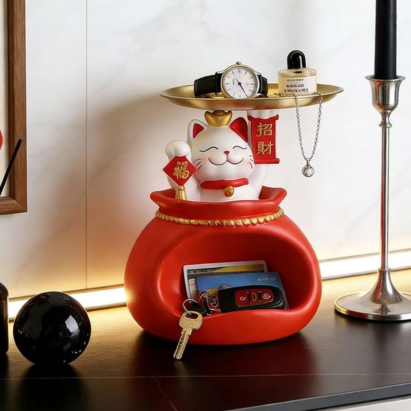 Creative Lucky Cat Storage Tray Decoration Cute Kitten Key Storage Box Home Office Desktop Decoration Ornament Gift for Friends