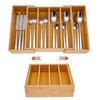 Expandable Utensil Holder Drawer Organizers Lid Storage Box Bamboo Kitchen Cabinet from 30cm To 49cm with 3 Adjustable Divider