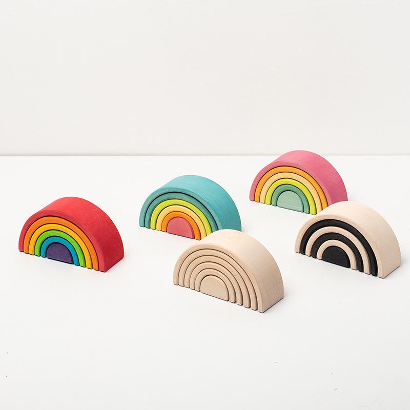 Rainbow Wooden Building Blocks: Early Education Stacking Toy & Children's Room Decor