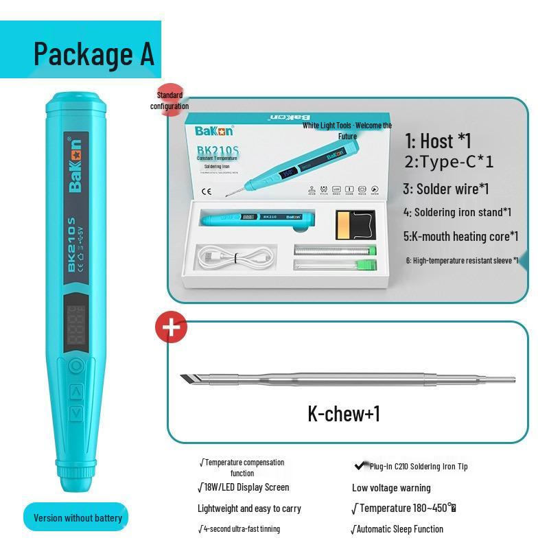 Bakon White Light BK210 USB Wireless Mini Soldering Iron – Portable Electric Welding Pen with Household Tin Soldering Capability.