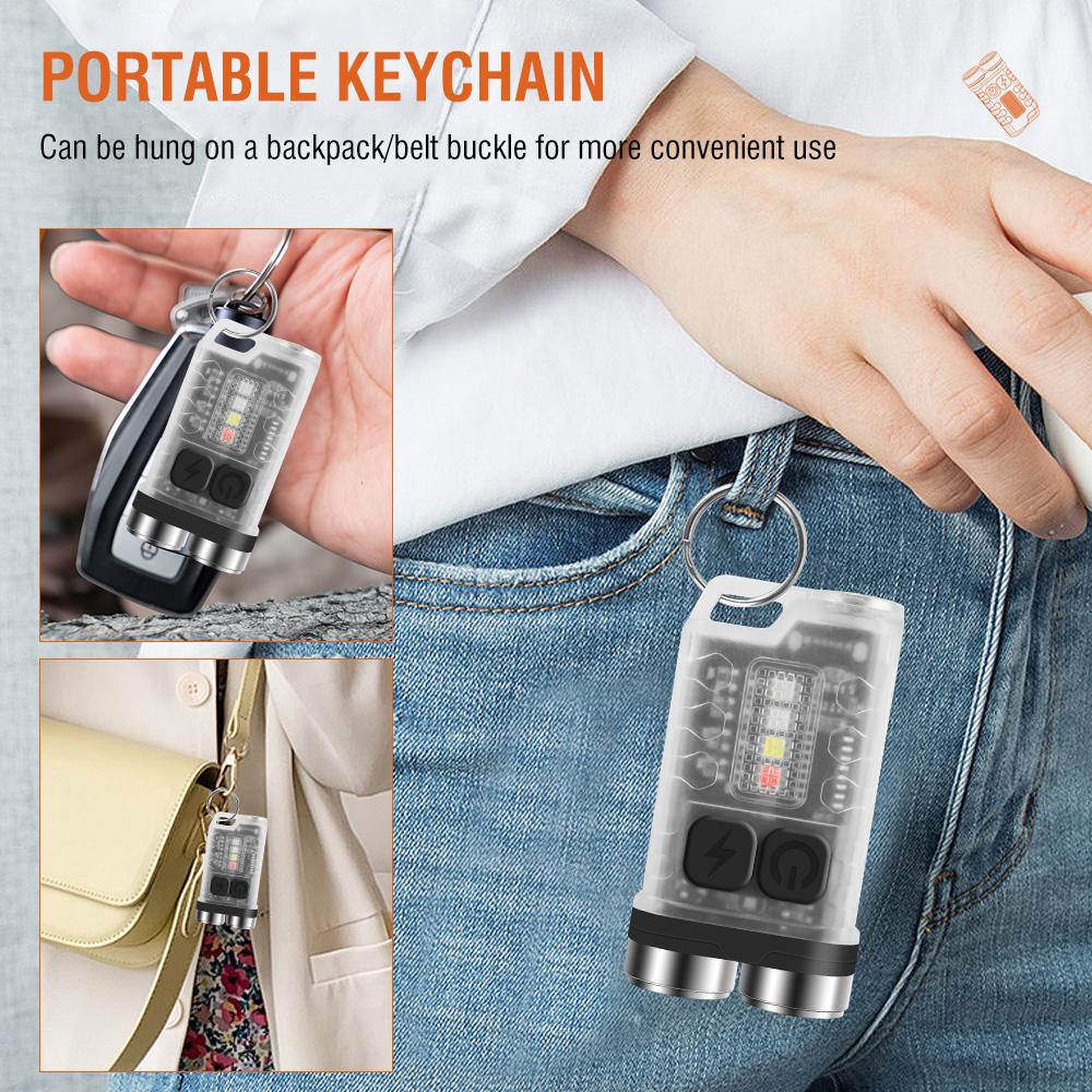 Mini Flashlight 900LM 12 Modes Light Torch Rechargeable Waterproof Keychain with magnet Lantern Red UV light