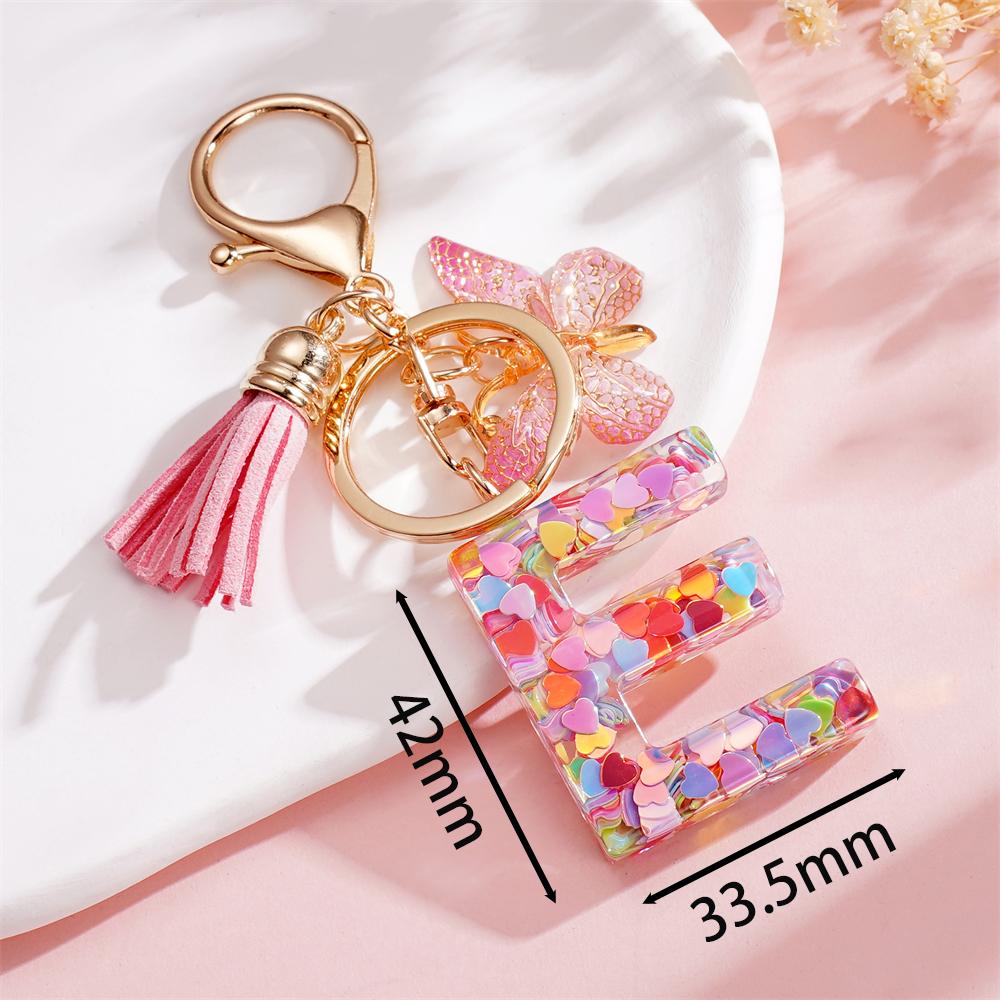 Fashion DIY A-Z Letters Keychain Metal Holder Pendent Key Chain With Butterfly Women Car Key Ring Simple Letter Key Party Gift