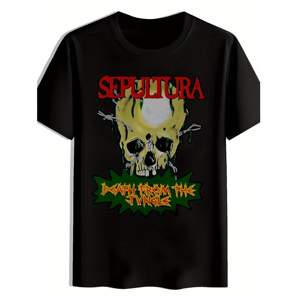 

Front retro rock band pattern print crew neck short-sleeved T-shirt top comfortable breathable fabric sports style men S