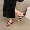 French small sandals thick heel temperament silver slippers fairy shoes outer wear 2025 summer with skirt strappy sandals