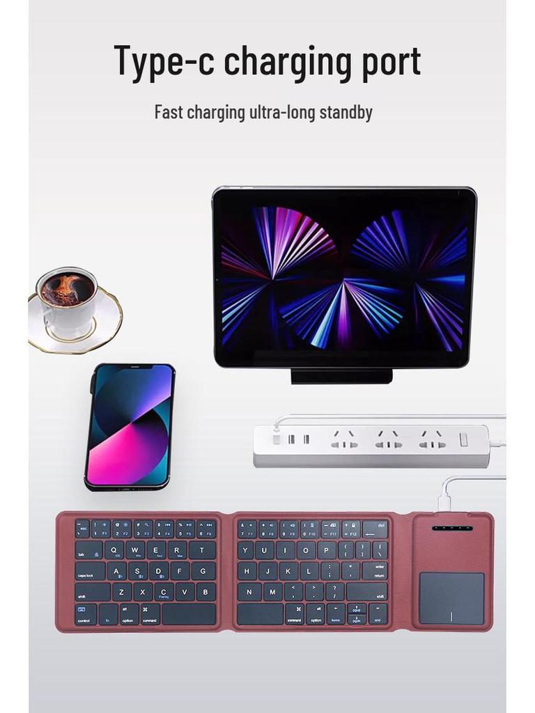 Leather-Feel Foldable Bluetooth Keyboard & Mouse: Multi-System Support, Portable, Silent